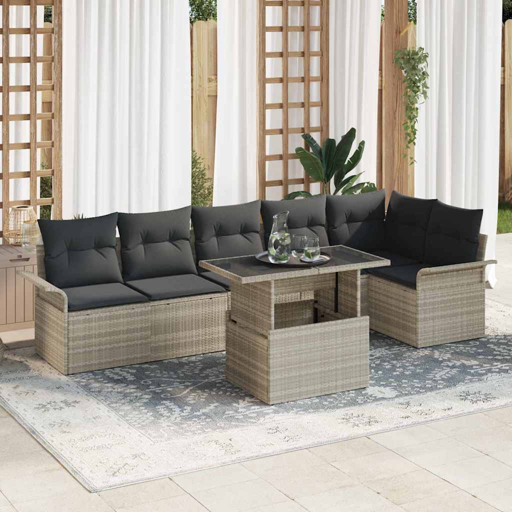 Havesofa Sæt med pude 7 pcs Lysegrå polyrattan