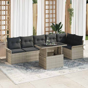 Havesofa Sæt med pude 7 pcs Lysegrå polyrattan