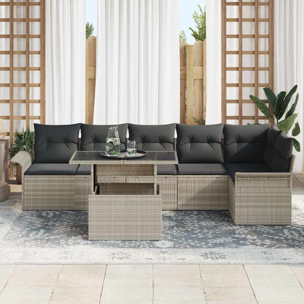 Havesofa Sæt med pude 7 pcs Lysegrå polyrattan