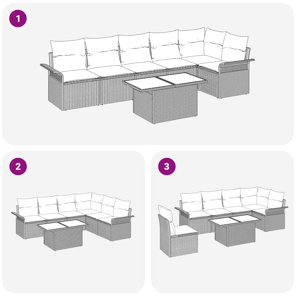 Havesofa Sæt med pude 7 pcs Lysegrå polyrattan