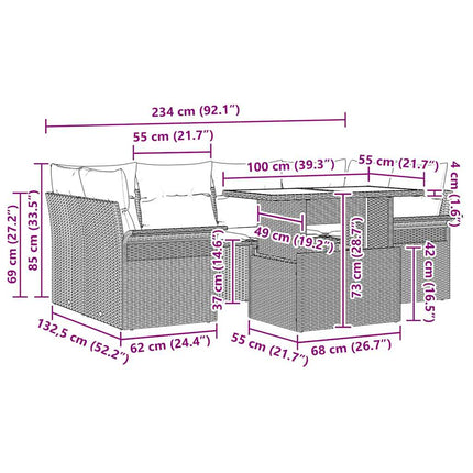 Havesofa Sæt med pude 7 pcs Sort Poly rattan