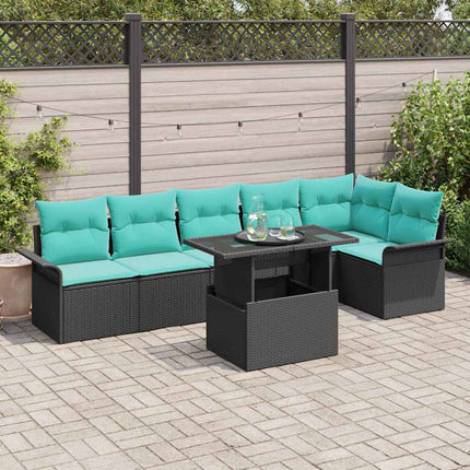 Havesofa Sæt med pude 7 pcs Sort Poly rattan