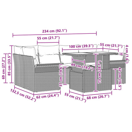 Havesofa Sæt med pude 7 pcs Sort Poly rattan