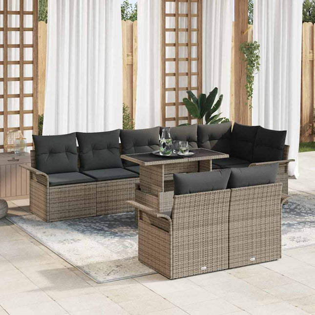 Havesofa Sæt med pude 9 pcs Grå Poly rattan