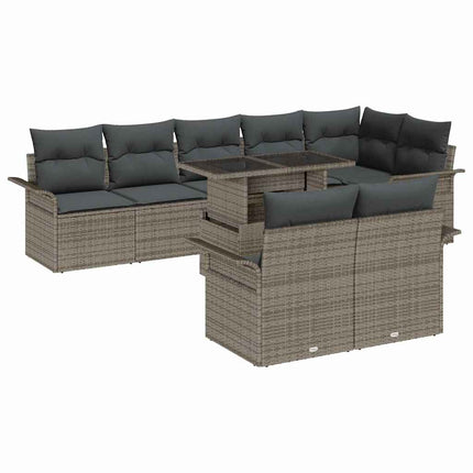 Havesofa Sæt med pude 9 pcs Grå Poly rattan