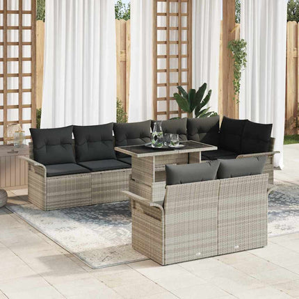 Havesofa Sæt 9 stk. Lysegrå Poly rattan