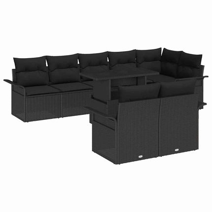 Havesofa Sæt med pude 9 pcs Sort Poly rattan