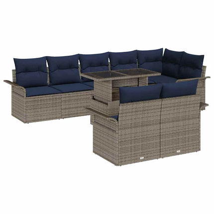 Havesofa Sæt med pude 9 pcs Grå Poly rattan