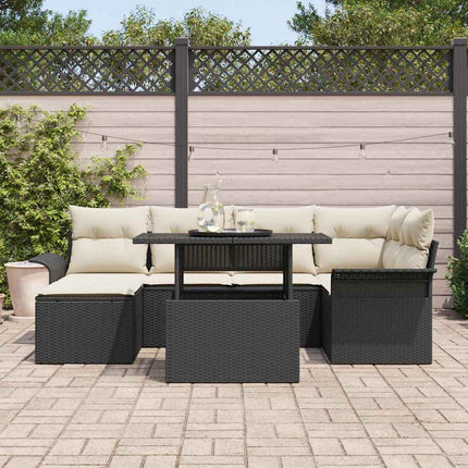 Havesofa Sæt 7 stk. Sort Poly rattan