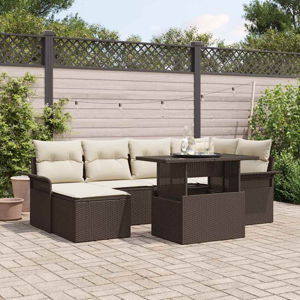 Havesofa Sæt med pude 7 pcs Brun Poly rattan