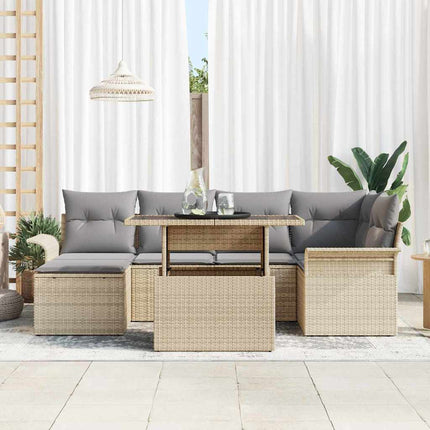 Havesofa Sæt med pude 7 pcs Beige Poly rattan