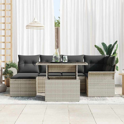 Havesofa Sæt med pude 7 pcs Lysegrå Poly rattan