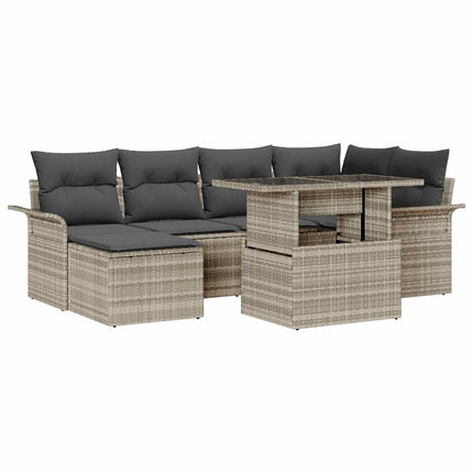 Havesofa Sæt med pude 7 pcs Lysegrå Poly rattan