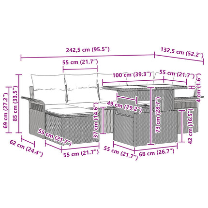 Havesofa Sæt med pude 7 pcs Brun polyrattan
