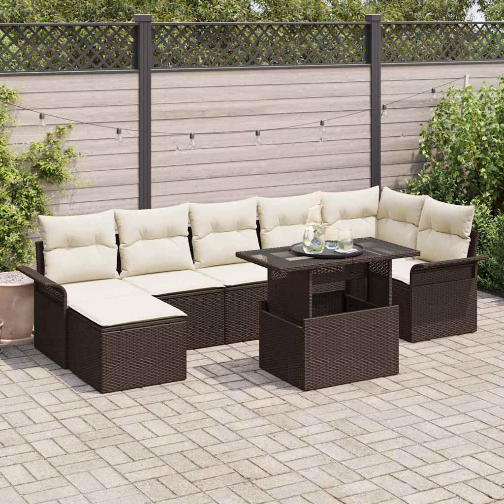 Havesofa Sæt med pude 8 pcs Brun Poly rattan