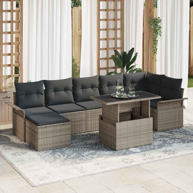 Havesofa Sæt med pude 8 pcs Grå Poly rattan