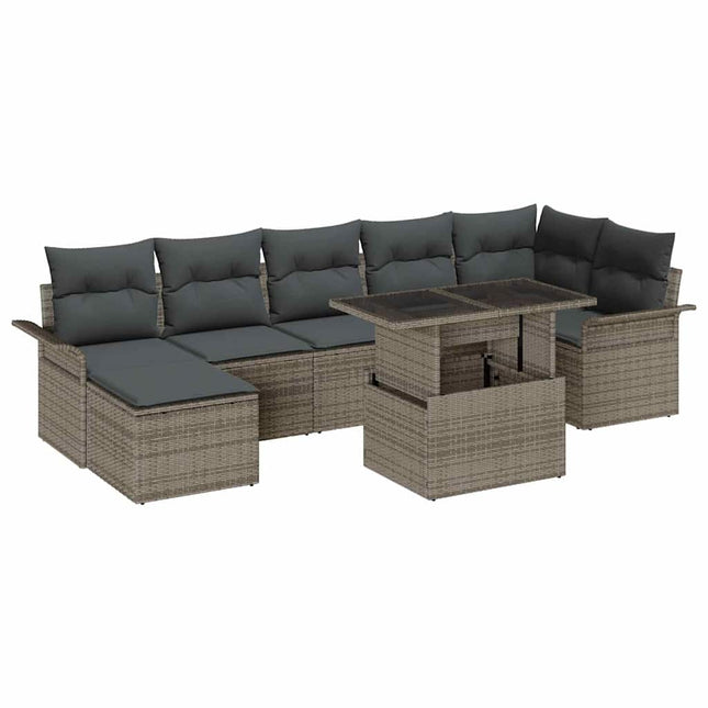 Havesofa Sæt med pude 8 pcs Grå Poly rattan