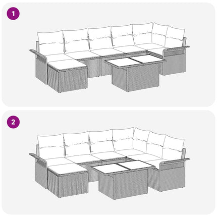 Havesofa Sæt med pude 8 pcs Grå Poly rattan