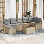 Havesofa Sæt med pude 8 pcs Beige Poly rattan