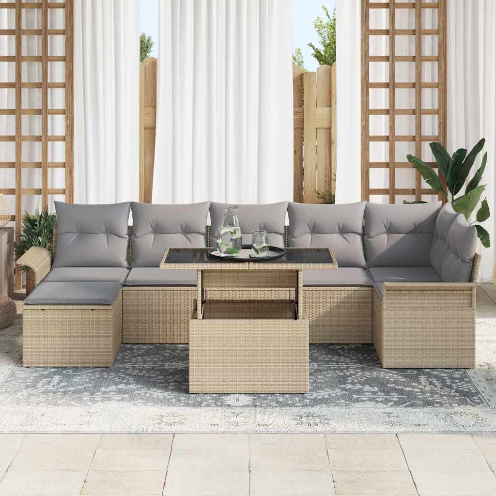 Havesofa Sæt med pude 8 pcs Beige Poly rattan