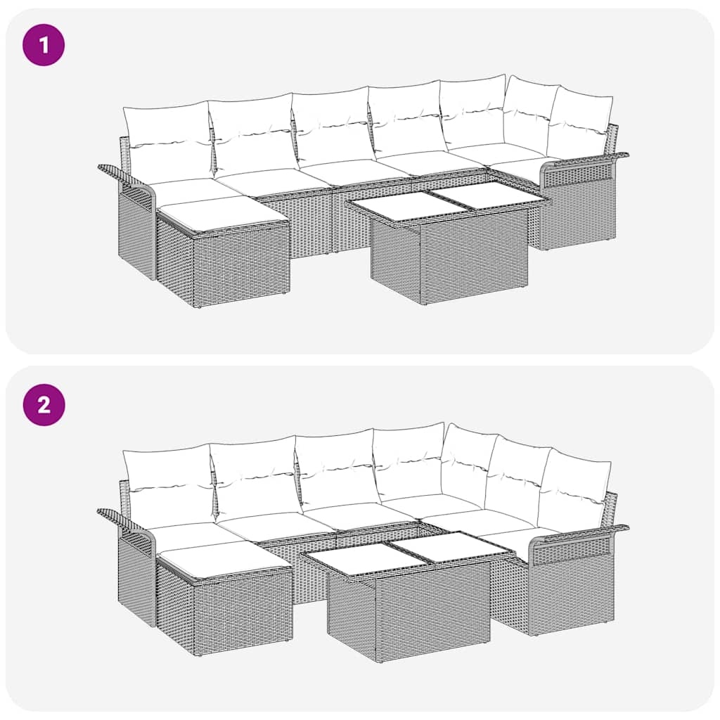 Havesofa Sæt med pude 8 pcs Beige Poly rattan