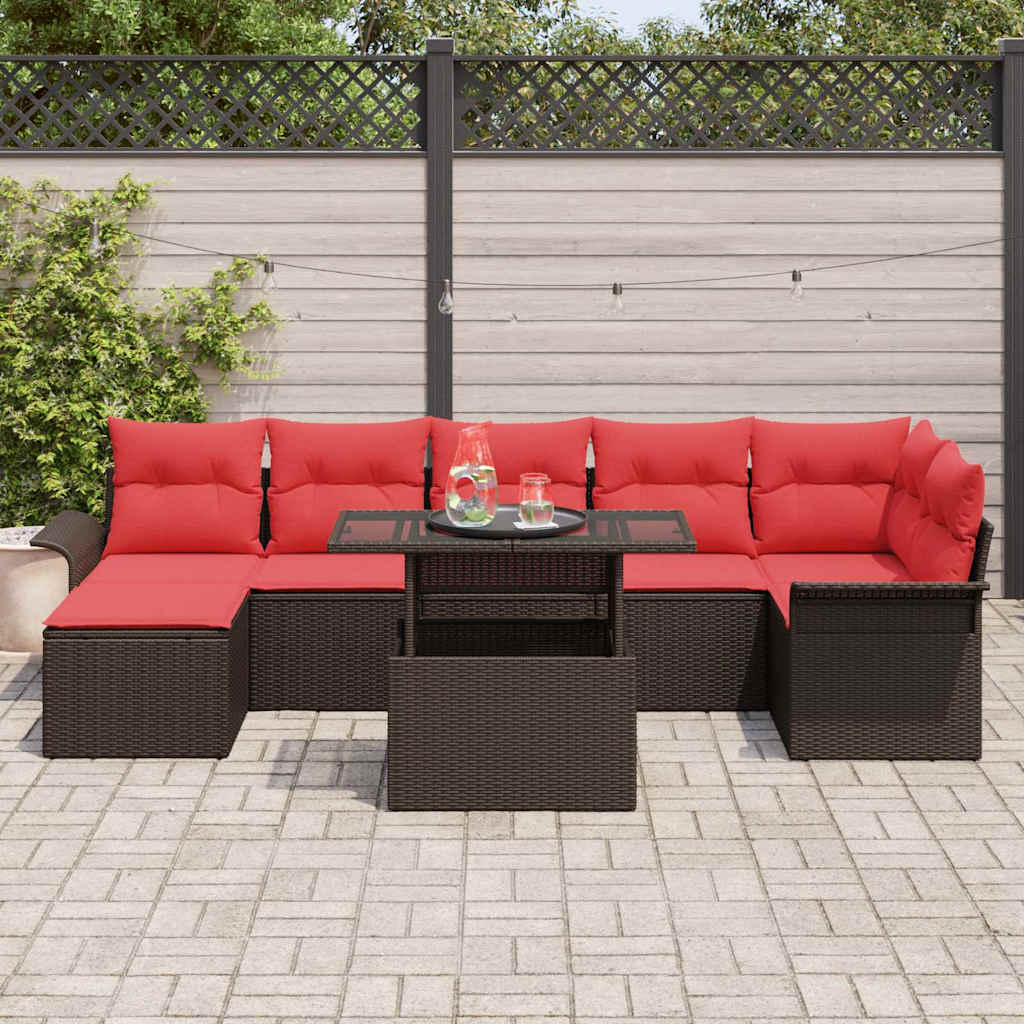 Havesofa Sæt med pude 8 pcs Brun polyrattan