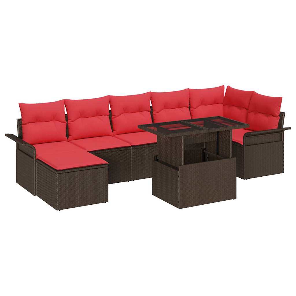 Havesofa Sæt med pude 8 pcs Brun polyrattan