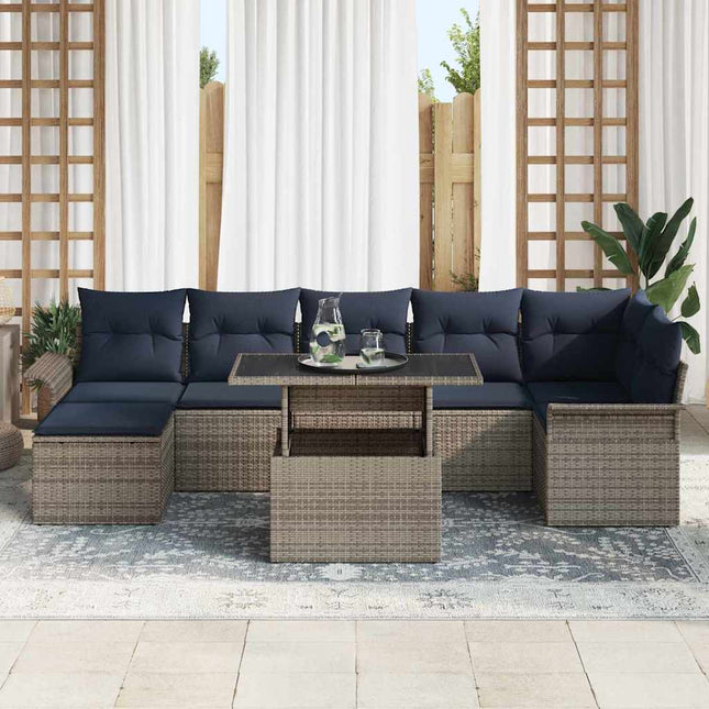 Havesofa Sæt med pude 8 pcs Grå polyrattan