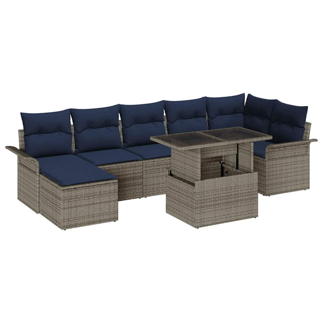 Havesofa Sæt med pude 8 pcs Grå polyrattan