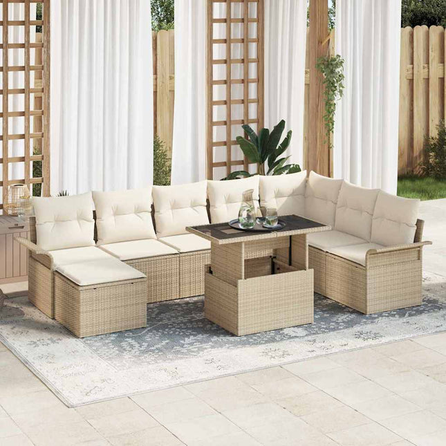 Havesofa Sæt med pude 9 pcs Beige polyrattan