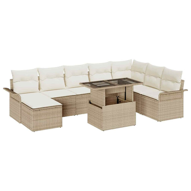 Havesofa Sæt med pude 9 pcs Beige polyrattan