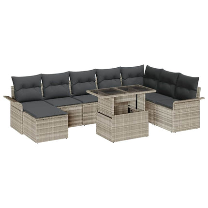 Havesofa Sæt 9 stk. Lysegrå polyrattan