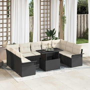 Havesofa Sæt med pude 10 pcs Sort Poly rattan