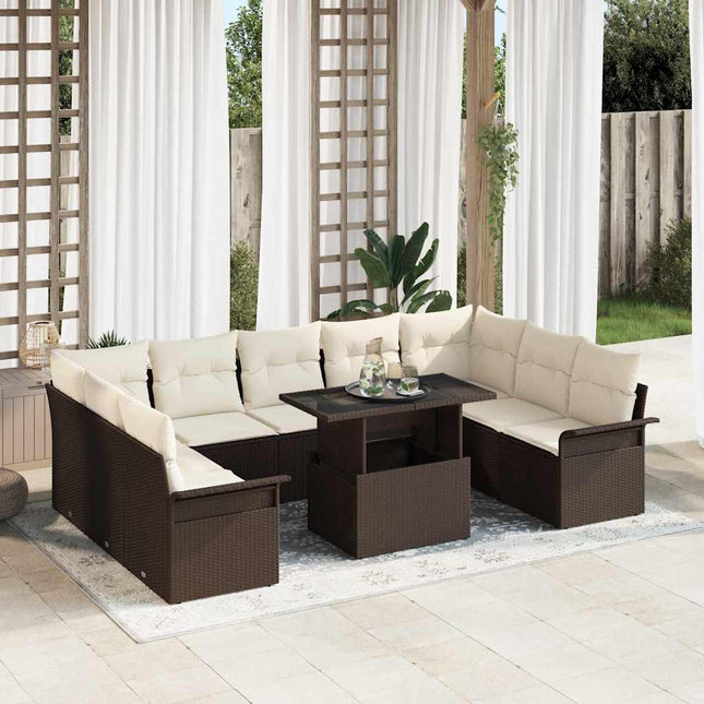 Havesofa Sæt med pude 10 pcs Brun Poly rattan