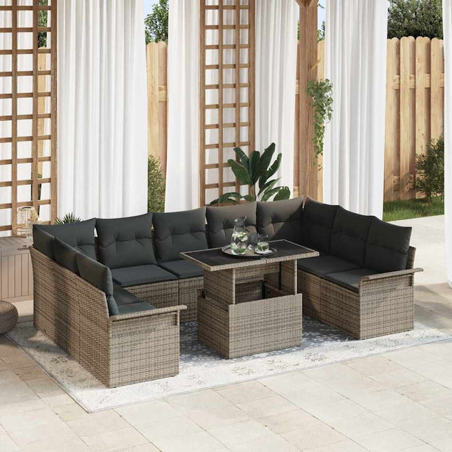 Havesofa Sæt med pude 10 pcs Grå Poly rattan