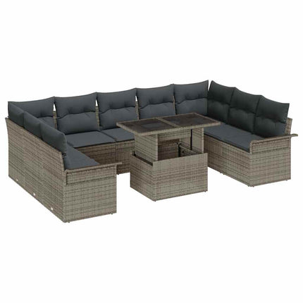 Havesofa Sæt 10 stk. Grå Poly rattan