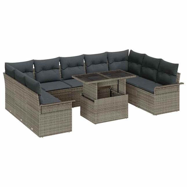 Havesofa Sæt med pude 10 pcs Grå Poly rattan