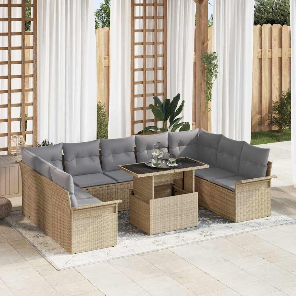 Havesofa Sæt med pude 10 pcs Beige Poly rattan