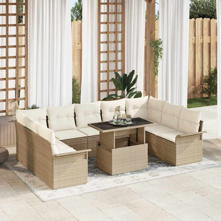 Havesofa Sæt med pude 10 pcs Beige Poly rattan