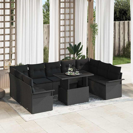 Havesofa Sæt 10 stk. Sort Poly rattan