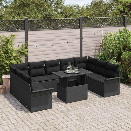 Havesofa Sæt 10 stk. Sort Poly rattan
