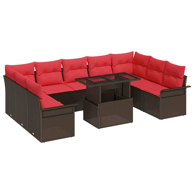 Havesofa Sæt 10 stk. Brun Poly rattan
