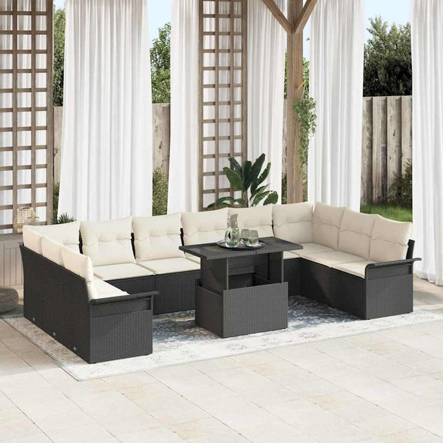 Havesofa Sæt med pude 11 pcs Sort Poly rattan