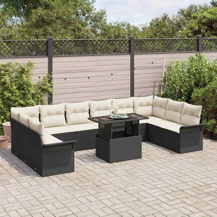 Havesofa Sæt med pude 11 pcs Sort Poly rattan