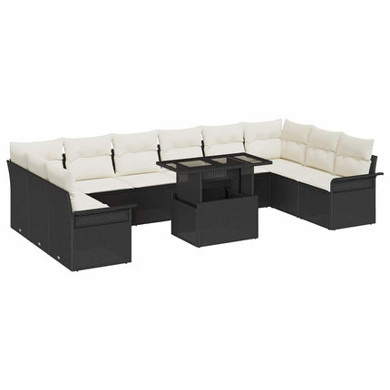 Havesofa Sæt med pude 11 pcs Sort Poly rattan
