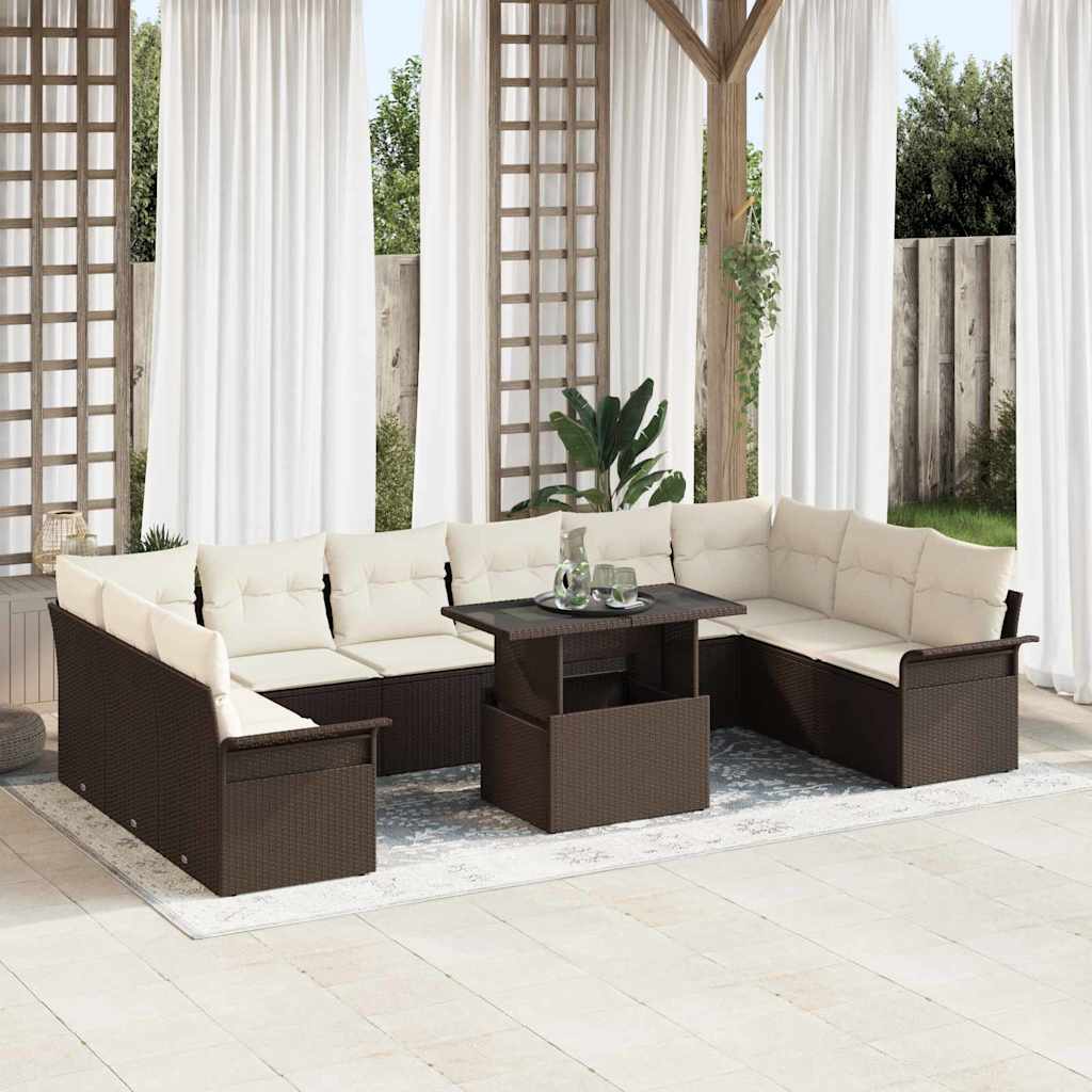 Havesofa Sæt med pude 11 pcs Brun Poly rattan