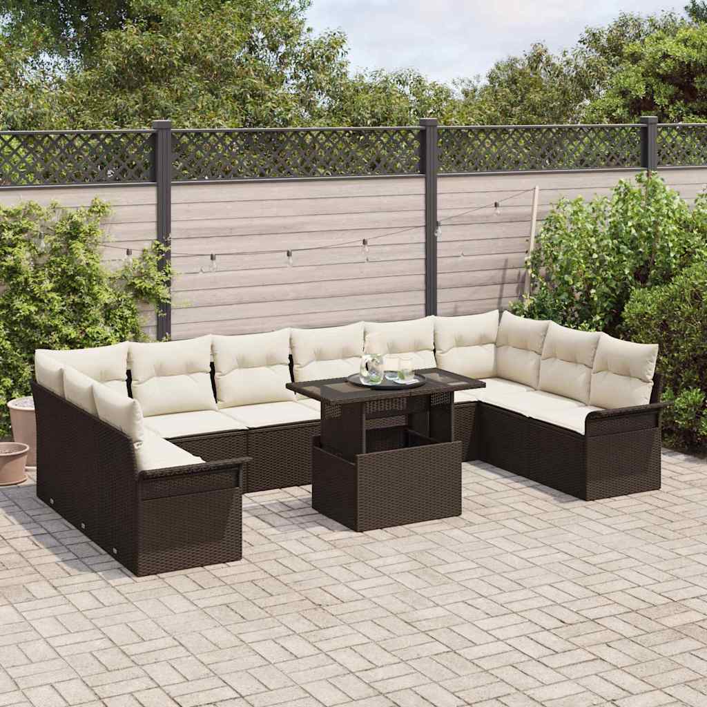 Havesofa Sæt med pude 11 pcs Brun Poly rattan