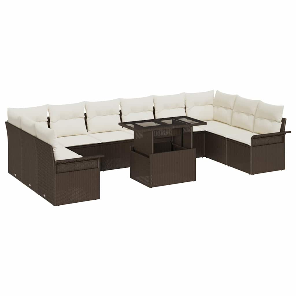 Havesofa Sæt med pude 11 pcs Brun Poly rattan