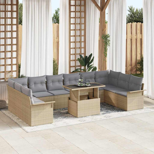 Havesofa Sæt med pude 11 pcs Beige Poly rattan