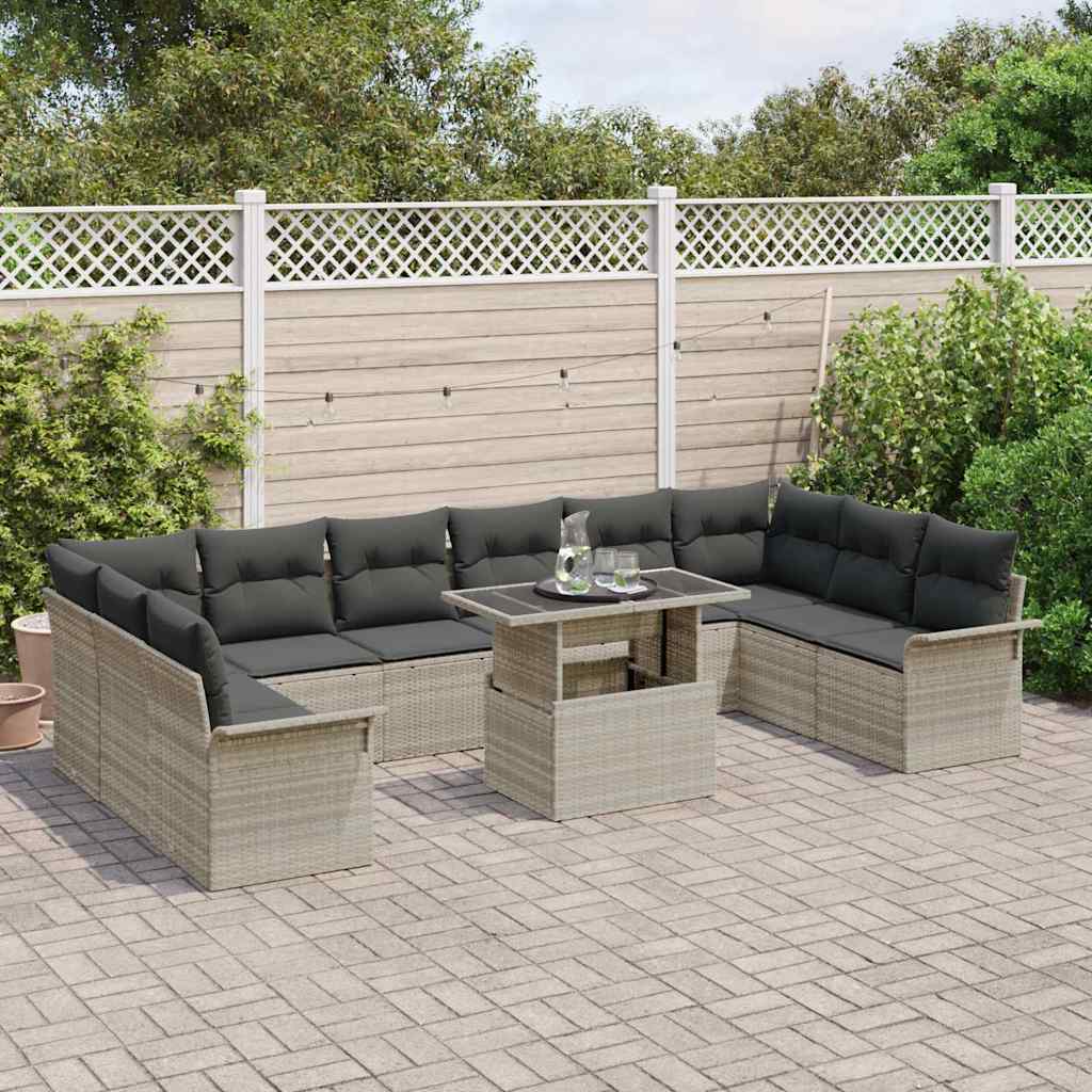 Havesofa Sæt med pude 11 pcs Lysegrå Poly rattan